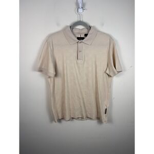 Porsche x BOSS Mens Beige Checkered Jacquard Cotton Polo Shirt Short Sleeve L